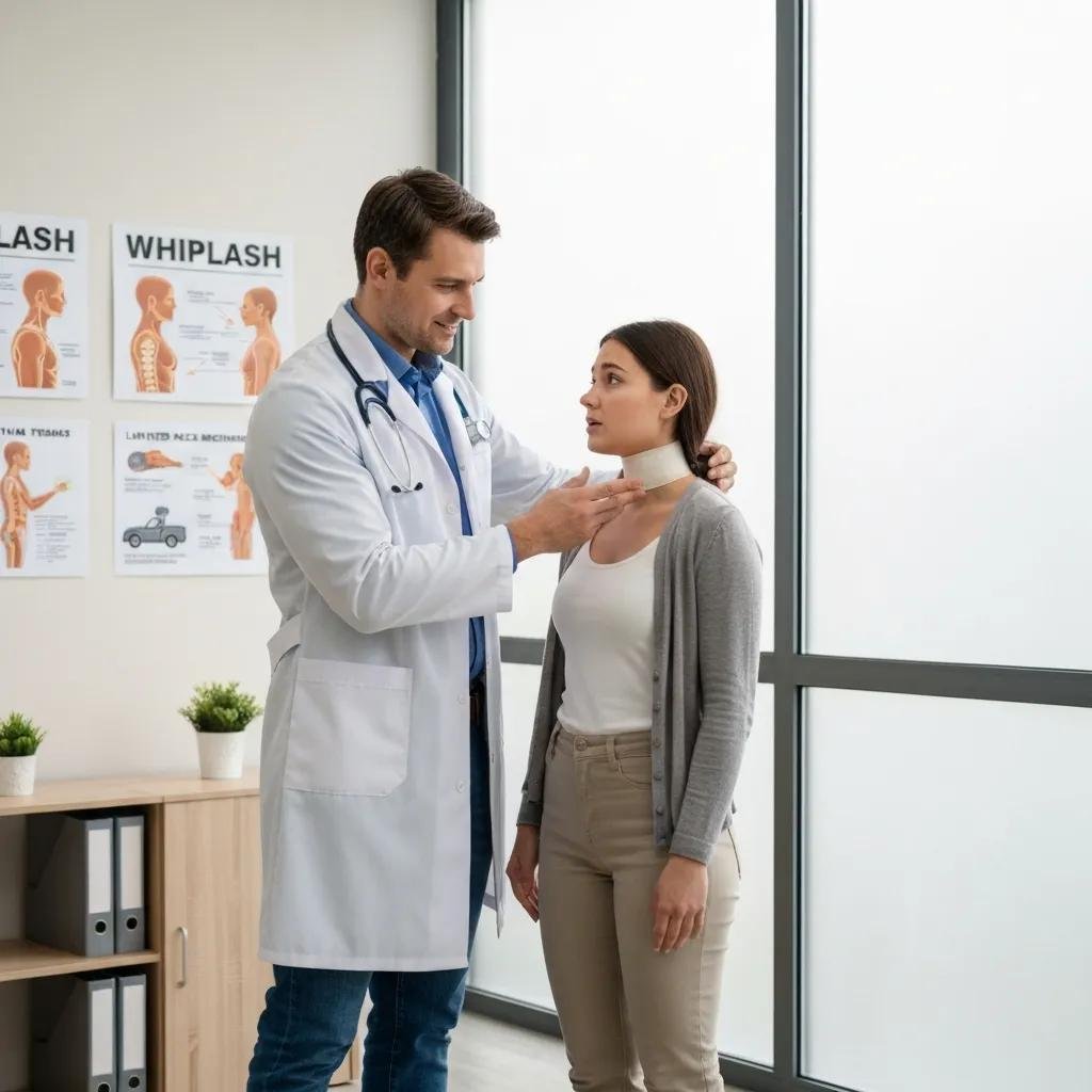 Chiropractor guiding neck exercises to aid whiplash recovery