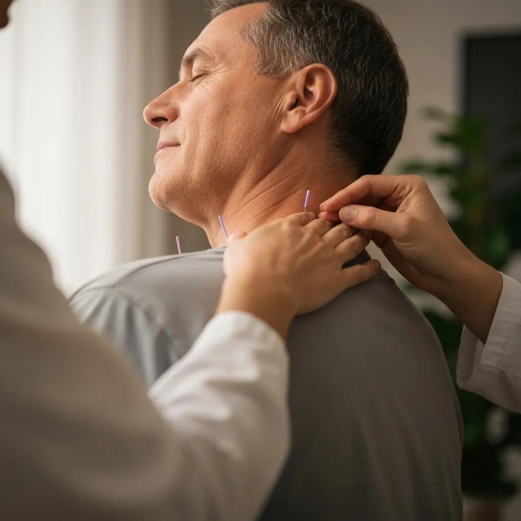 Patient receiving acupuncture to relieve neck pain after a collision